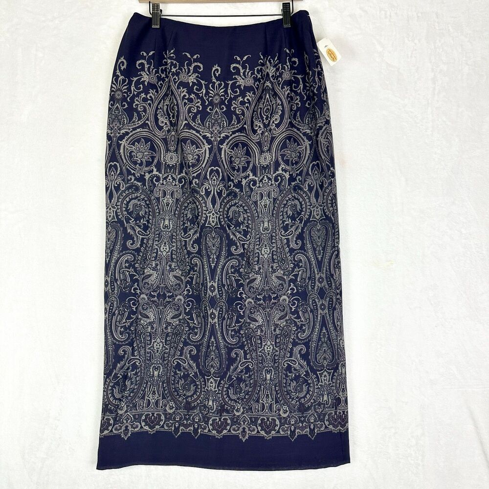 Vintage Talbots Wool Paisley Maxi Skirt Size 12 Navy NWT NOS Classic Flawed